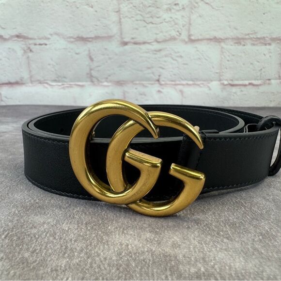 Gucci Slim Leather Marmont Gg Double Belt Black 80/32” 414516 - Picture 9 of 10